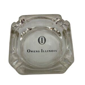 Vintage Owens Illinois Glass Ashtray Advertising Logo Tobacciana 1960s Clear